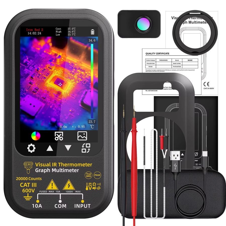 BSIDE Wärmebildmultimeter mit Mikrolinse, 320x320 IR-Auflösung, 20.000 Messwerte, Datenaufzeichnungsmodus, 360-Grad drehbares Touch-LCD und 15 Wärmebildpaletten, Schwarz - Bild 6