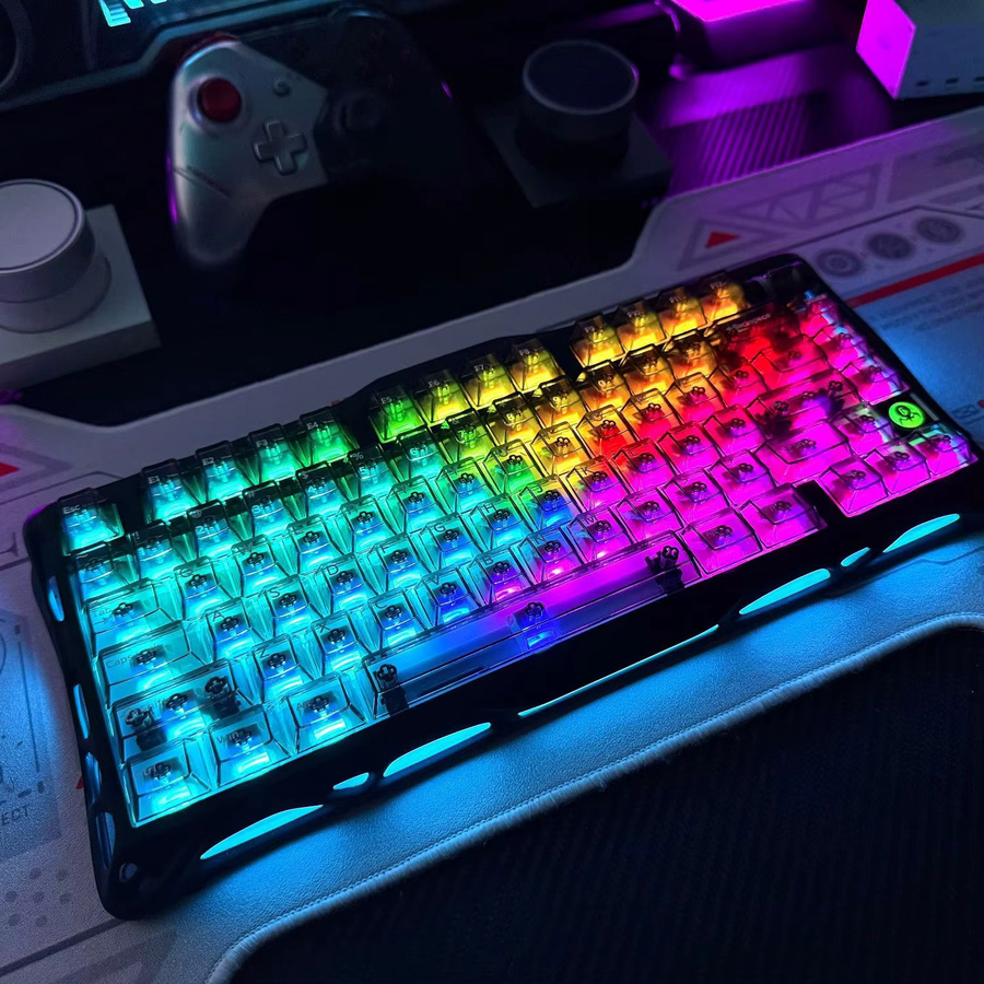 Oeny Transparente PC-Tastenkappen im Cherry-Profil für MX-Switches, 132 Stück, Schwarz, UV-Druck, Kristall-Design für Gaming-Tastaturen - Bild 3