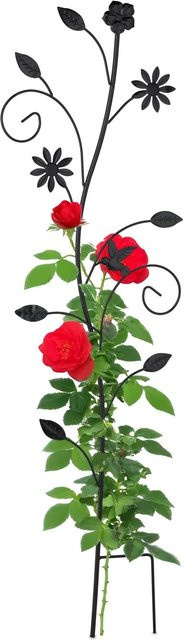 Relaxdays Rankhilfe Blumendesign aus Stahl in Schwarz mit Erdspieß für den Garten, Höhe: 110 cm, Breite: 34 cm, Tiefe: 1 cm - Bild 1