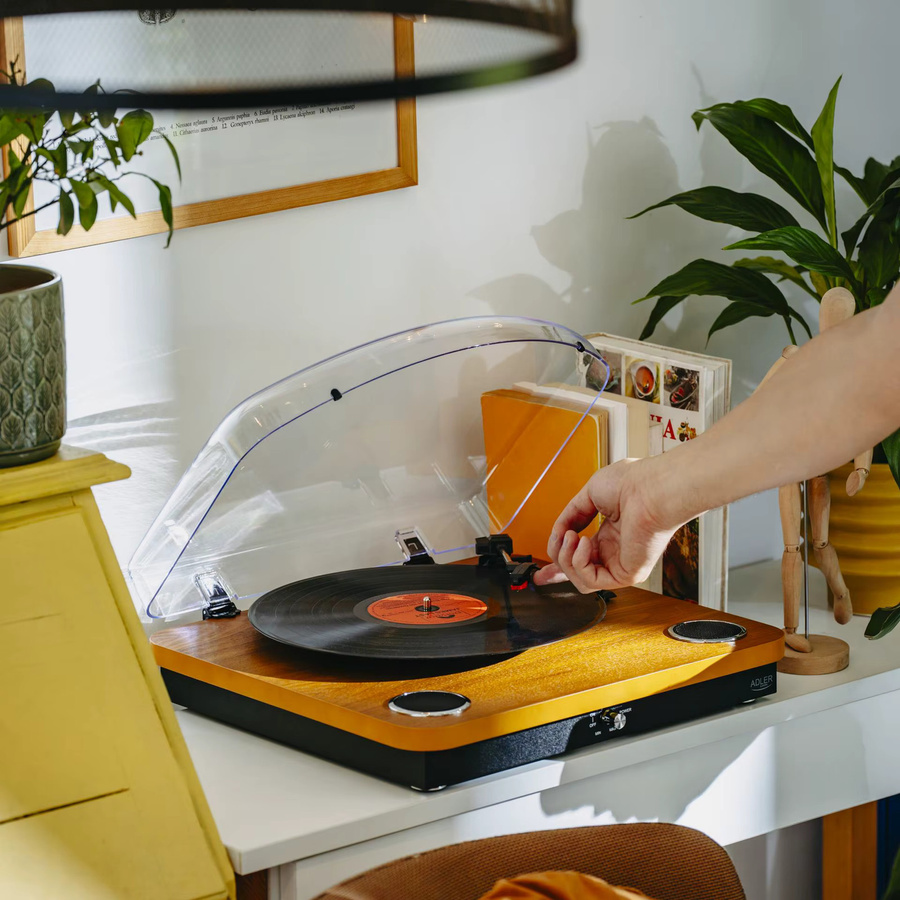 Adler Bluetooth und USB Plattenspieler in Braun mit Keramik-Inlay und RCA-Audioausgang für 7, 10 und 12 Zoll Schallplatten - Bild 5