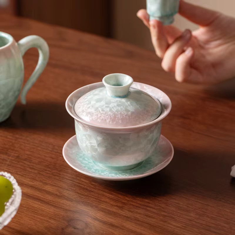 Handgefertigte Keramik-Teeschüssel mit Sancai-Glasur in Mehrfarbig für Kung-Fu-Teesets - Bild 2