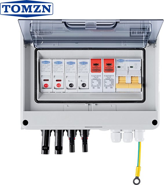 TOMZN Solar Photovoltaik PV Combiner Box mit Blitzschutz, 2 Eingänge, 1 Ausgang, DC 600 V, Sicherung MCB, SPD, wasserdichte IP65 Box, Weiß - Bild 1