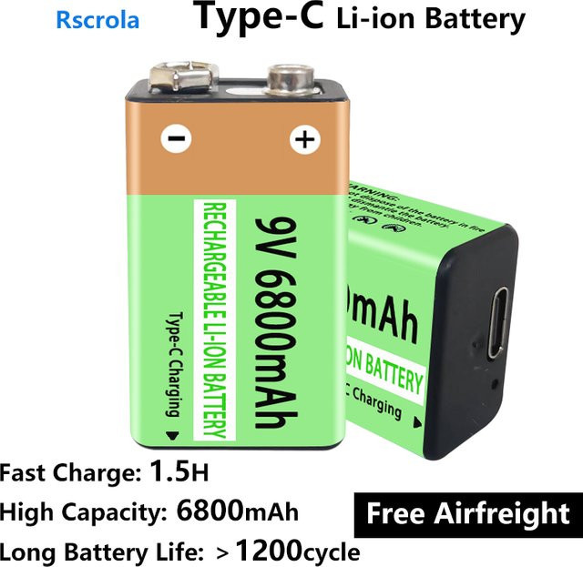 Rscrola 9V Akku mit 6800 mAh und USB-C Schnellladefunktion - Bild 1