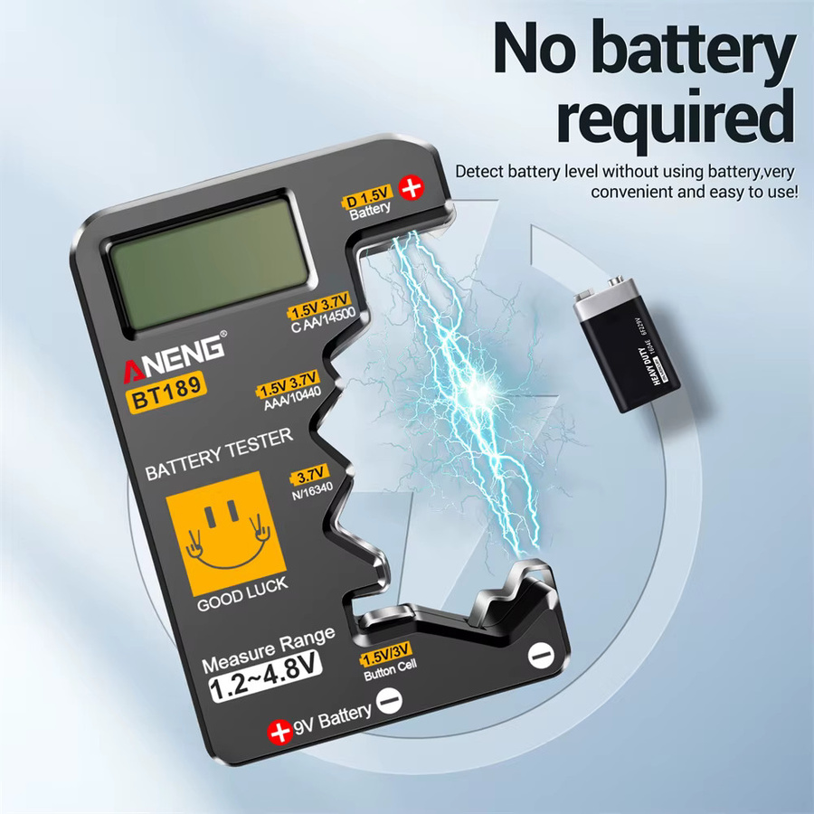 ANENG BT189 Digitaler Batterietester mit LCD-Anzeige für 9V, AAAAA und Knopfzellen in Schwarz - Bild 3