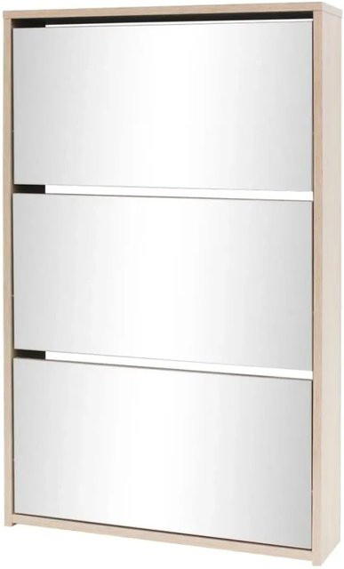 vidaXL Schuhschrank mit Spiegel in Eiche-Optik, 3 Fächer, Wandmontage, B: 63 cm, T: 17 cm, H: 102,5 cm - Bild 1