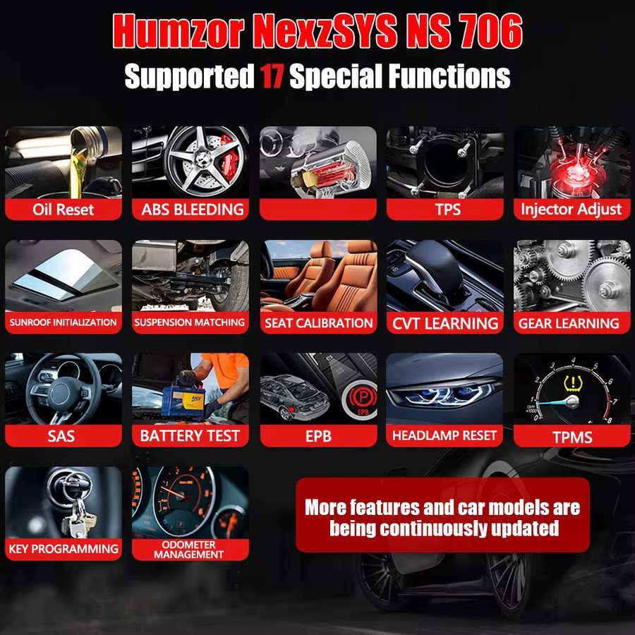 Humzor NexzSYS NS 706 Auto-Komplettsystem-Diagnosetool in Schwarz mit WIFI und USB für Öl, TPMS, SAS und 17 Reset-Dienste sowie ECU Schlüsselprogrammierung - Bild 4
