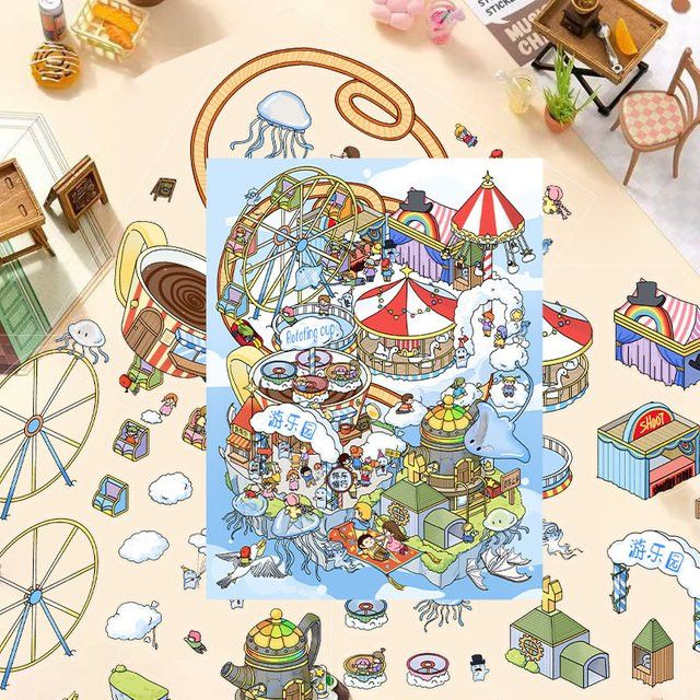 Cartoon-Landschaftsaufkleber mit 3D-Stereo-Hütte für Vergnügungspark-Szenen in Multicolor von Anime Worlds Store - Bild 1