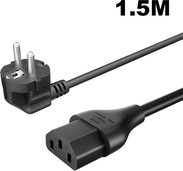 Netzkabel aus reinem Kupfer mit EU- und US-Stecker für Laptop, PC, LCD und LED in Schwarz, Länge: 1,5 m - Bild 1