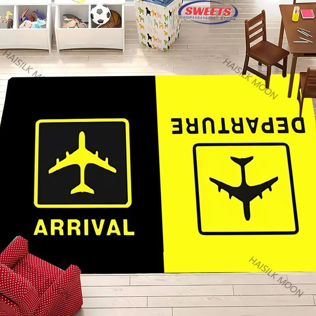 Dekorativer Teppich mit Flugzeug- und Rollfeld-Motiv für Kinderzimmer und Wohnzimmer, Mehrfarbig, B/T: 60 x 40 cm - Bild 1