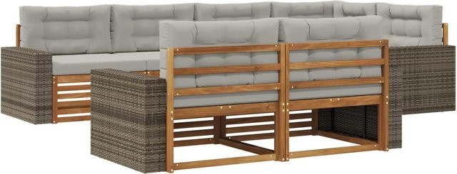 vidaXL Outdoor-Sofagarnitur aus Akazienholz in L-Form mit Kissen, Grau - Bild 1
