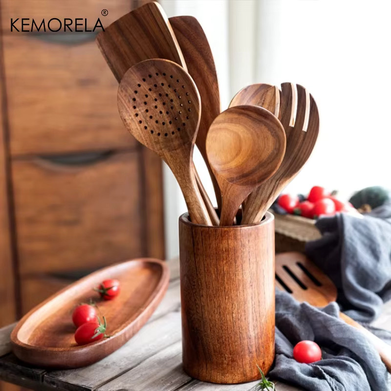 KEMORELA Kochlöffel aus Thailand Teak Naturholz in Braun - Bild 4