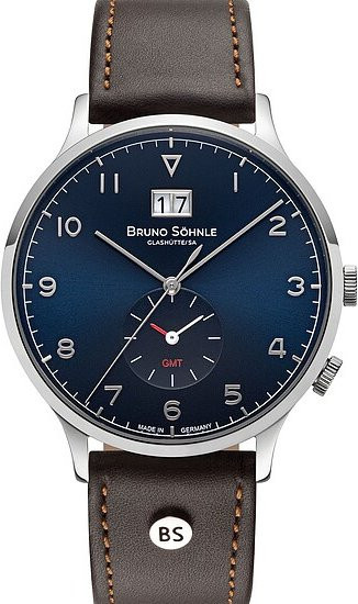 Bruno Söhnle Armbanduhr, GMT, Quarz, Edelstahl, Blau, Leder, 41 mm, Herren - Bild 1