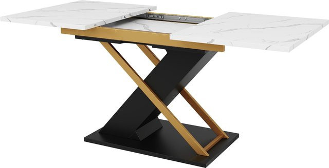 Ausziehbarer Esstisch mit X-Frame Beinen in Weiß und Schwarz für Küche und Wohnzimmer, B/T/H: 120-160 x 80 x 75,4 cm - Bild 1