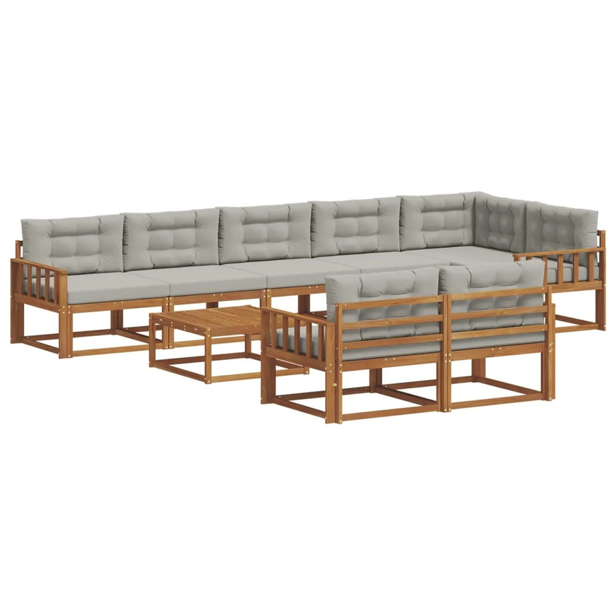 vidaXL Outdoor-Sofagarnitur 9-teilig in L-Form aus Akazienholz mit Kissen in Hellgrau - Bild 2