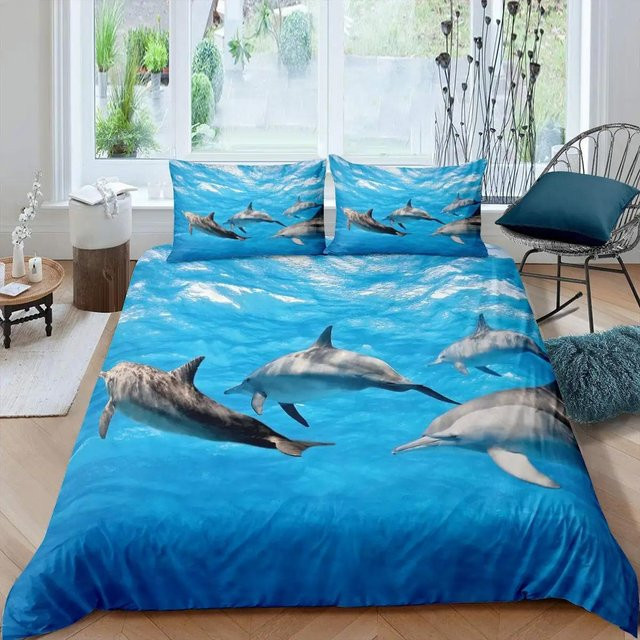 Bettwäsche-Set mit 3D-Delfin-Motiv in Blau von Your Warm Home, Polyester, B/H: 210 x 210 cm mit Kissenbezügen 50 x 70 cm - Bild 1