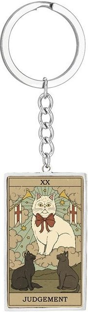 Schlüsselanhänger Katze Tarotkarten, Edelstahl, beige, Unisex - Bild 1