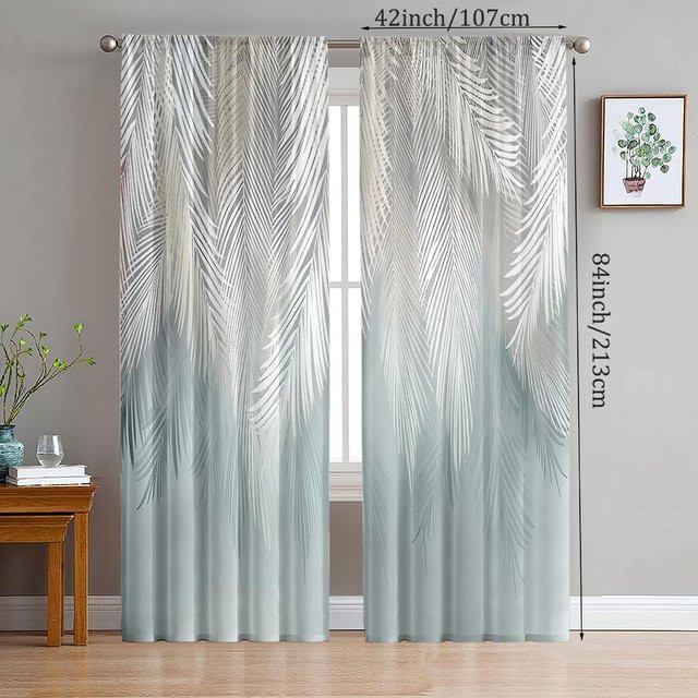 2er-Set Yiran Furniture Feder-Vorhänge aus Polyester in Weiß und Blau, halbtransparentes Design mit Stangentaschen, Breite: 76 cm, Höhe: 165 cm - Bild 1