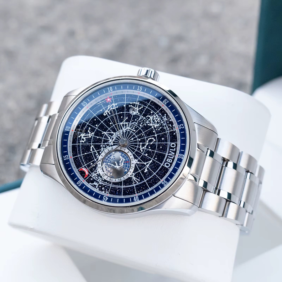 OBLVLO Armbanduhr Automatik, Roségold, Edelstahl, Blau, Herren - Bild 2