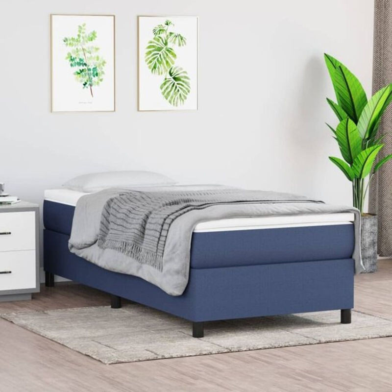 Vidaxl Boxspringbett mit Matratze in Blau und Weiß aus Stoff, B/T/H: 90 x 190 x 35 cm - Bild 1