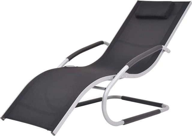 Furnicato Sonnenliege aus Aluminium und Textilene mit wetterfestem Kissen in Schwarz und Grau, B/H/T: 152 x 62 x 88 cm - Bild 1