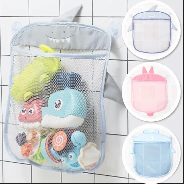 Vvocci Baby Badezimmer Spielzeugkorb aus Stoff in Grau mit Saugnapf und Cartoon-Tierformen zur Aufbewahrung von Badespielzeug - Bild 1