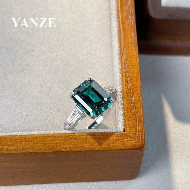 YANZE Ring 925 Silber, Smaragd, Damen - Bild 1