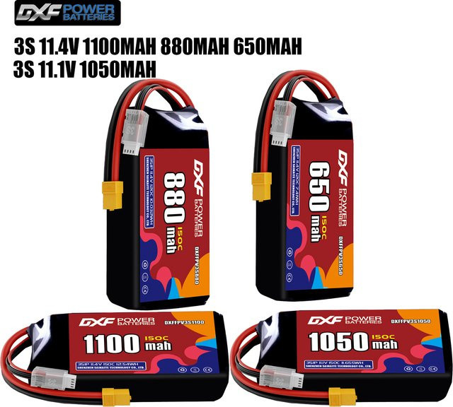 DXF Lipo 3S Akku 11,4 V 1100 mAh mit XT30, XT60 oder JST Stecker für FPV Hubschrauber, Quadcopter und Drohnen - Bild 1