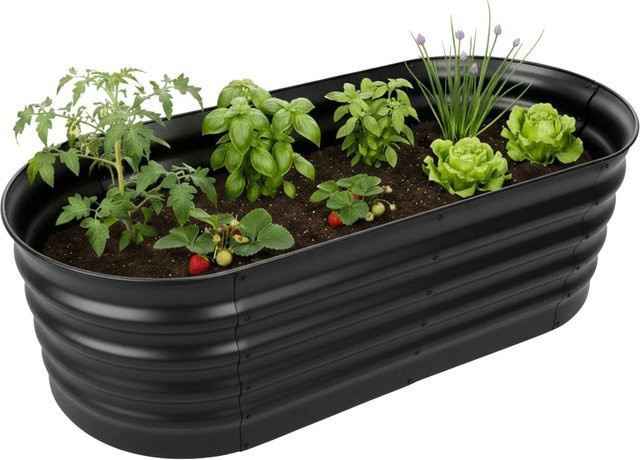 Relaxdays Hochbeet Halbrund aus Metall in Schwarz, Bodenfrei, B/T/H: 150 x 45 x 60 cm - Bild 1