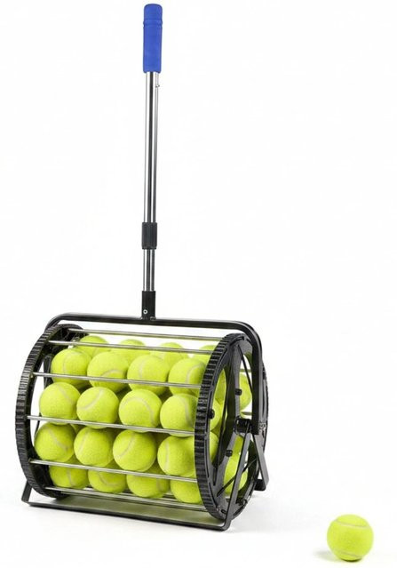 Relaxdays Tennisballsammler aus Metall und Kunststoff in Schwarz Silber Blau, höhenverstellbar und rutschfest, B/T/H: 106 x 29 x 27 cm - Bild 1