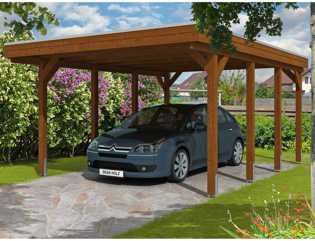 Skanholz Carport Friesland aus Holz in Nussbaum Braun B/T: 397 x 555 cm, Höhe: 241 cm - Bild 1