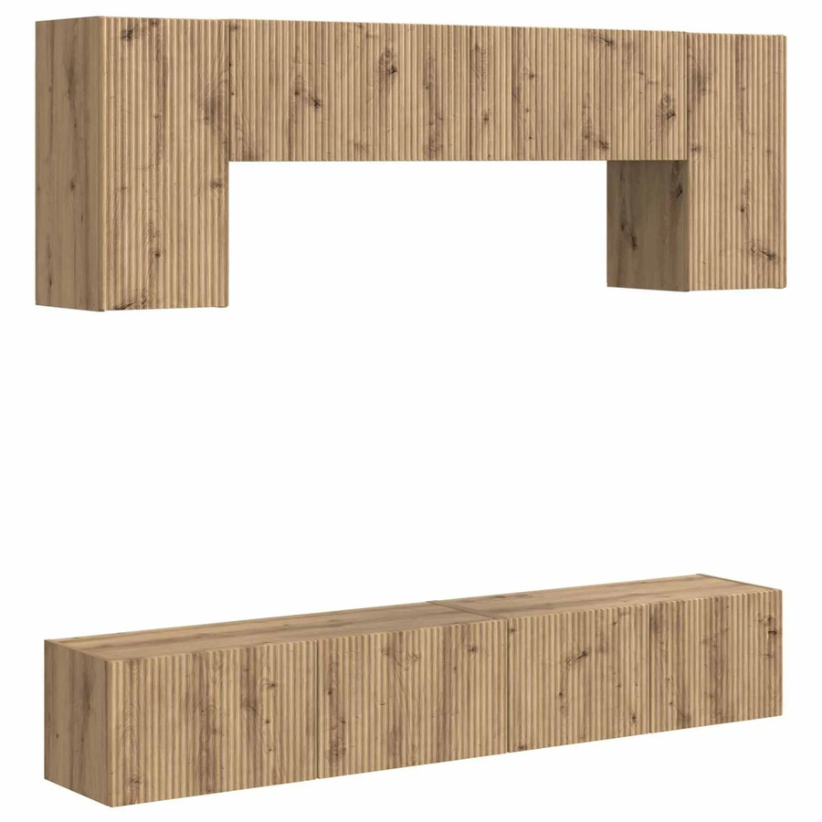 vidaXL TV-Schrankset Wandmontiert 4-teilig in Weiß und Braun aus Holzwerkstoff mit minimalistischem Design für dein Wohnzimmer - Bild 1
