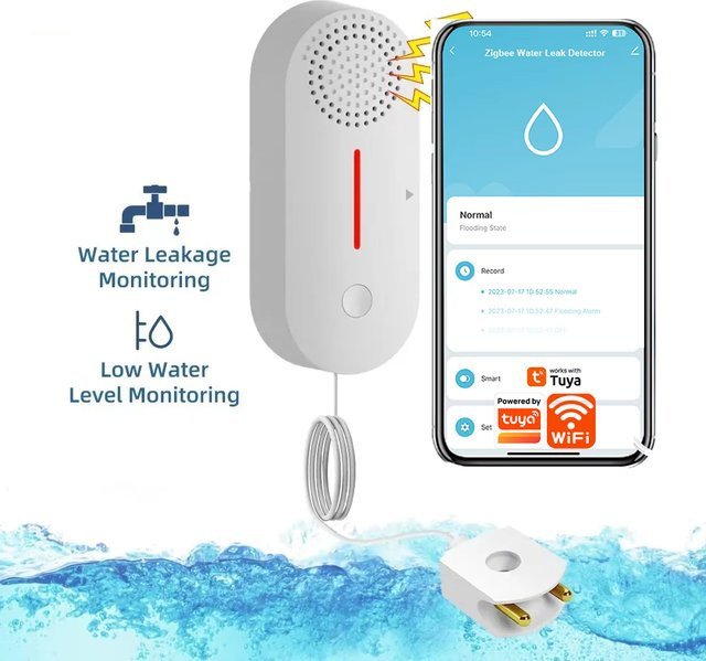 Tuya WiFi Wasserleck-Sensor mit Sirene und Smart Life App, Weiß - Bild 1