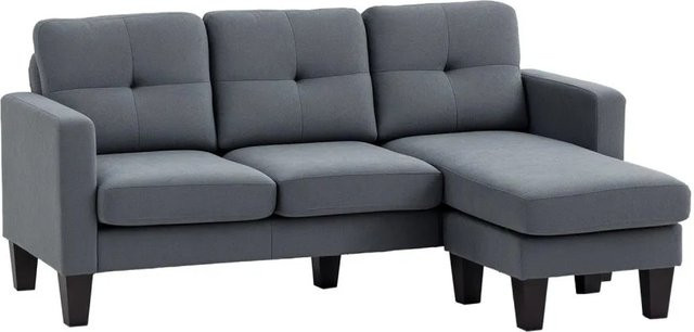 HOMCOM Ecksofa in Grau mit Polsterung aus Polyester und Schaumstoff, modern und reversibel, B/T/H: 186 x 130 x 84 cm - Bild 1