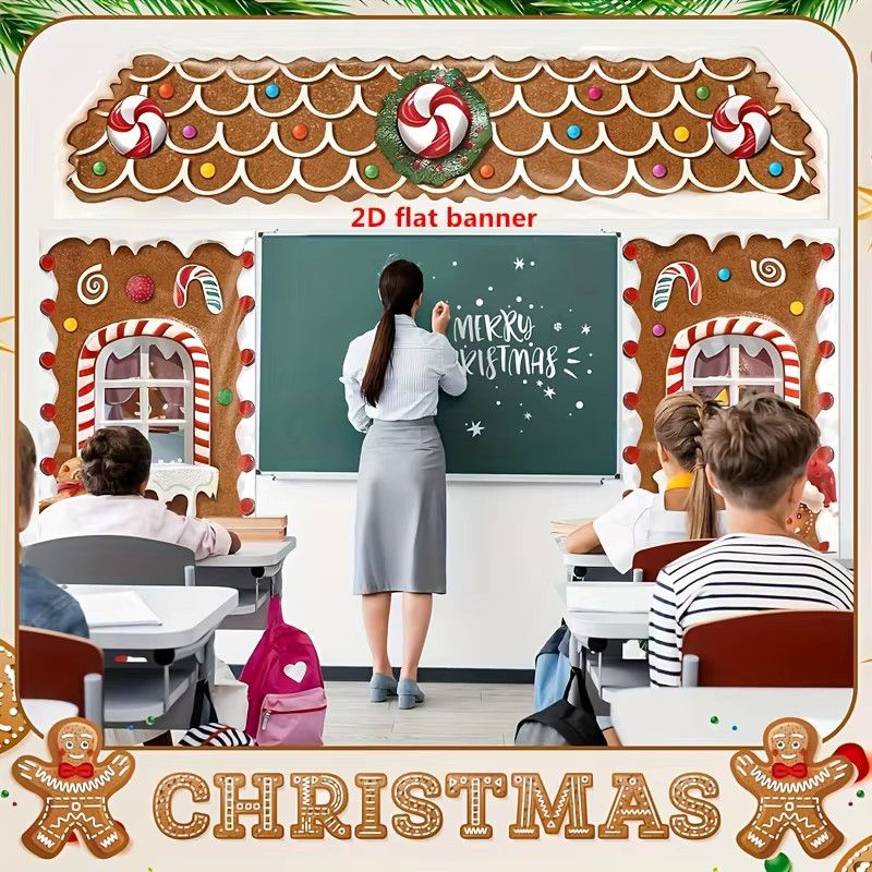 VIKAMA 3-teiliges Türbanner-Set aus Polyester mit süßem Lebkuchen-Design für Weihnachtsdekoration und Partyzubehör - Bild 2