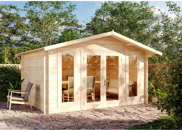 Alpholz Gartenhaus Mirko Modern Unbehandelt Log Cabin mit 28mm Wandstärke B: 380 cm, T: 272 cm - Bild 1