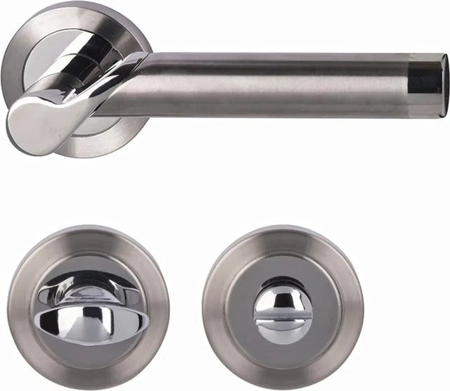 Alpertec Rosetten-Garnitur Solid 1-R für Bad- und WC-Türen aus Edelstahl in Silber, poliert-satiniert - Bild 1