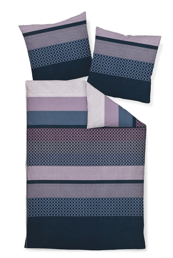 Janine Moments Mako-Satin Bettwäsche mit Streifen in Blau und Korallrosa, B/H: 155 x 220 cm, inklusive Kissenbezug 80 x 80 cm - Bild 1