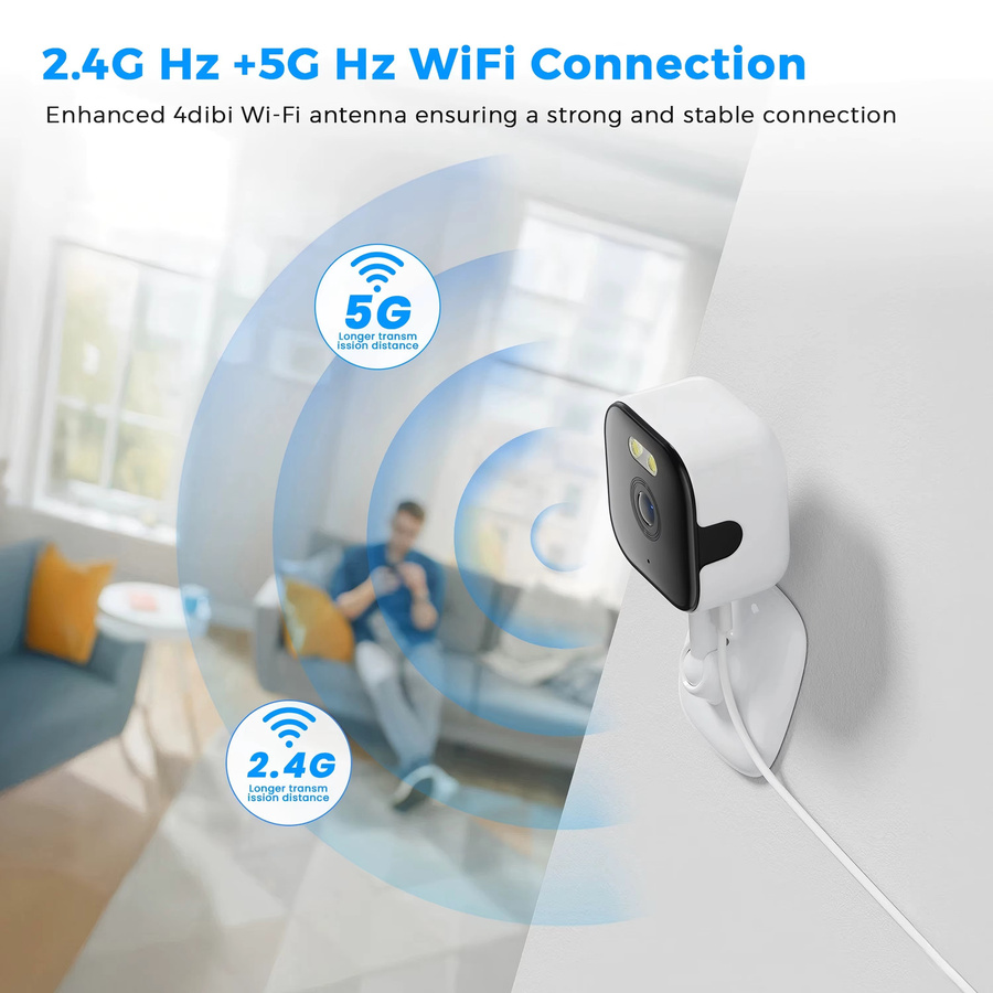 HAMROLTE 5MP WLAN Innen-PTZ-Sicherheitskamera mit 5-fach Zoom, Zwei-Wege-Audio und Menschenerkennung in Weiß - Bild 1