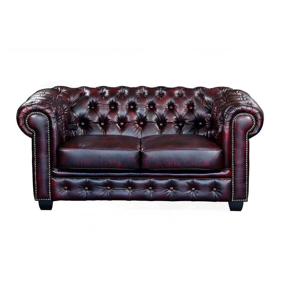 Vente-unique Chesterfield Sofa Brenton in Bordeaux Rot mit Lederbezug und Punksteppung, Breite: 160 cm - Bild 2