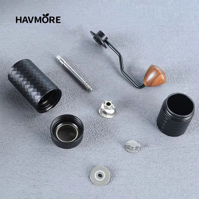 HAVMORE Manuelle Kaffeemühle aus Edelstahl mit CNC-Diamant-Mahlwerk in Schwarz oder Silber - Bild 3