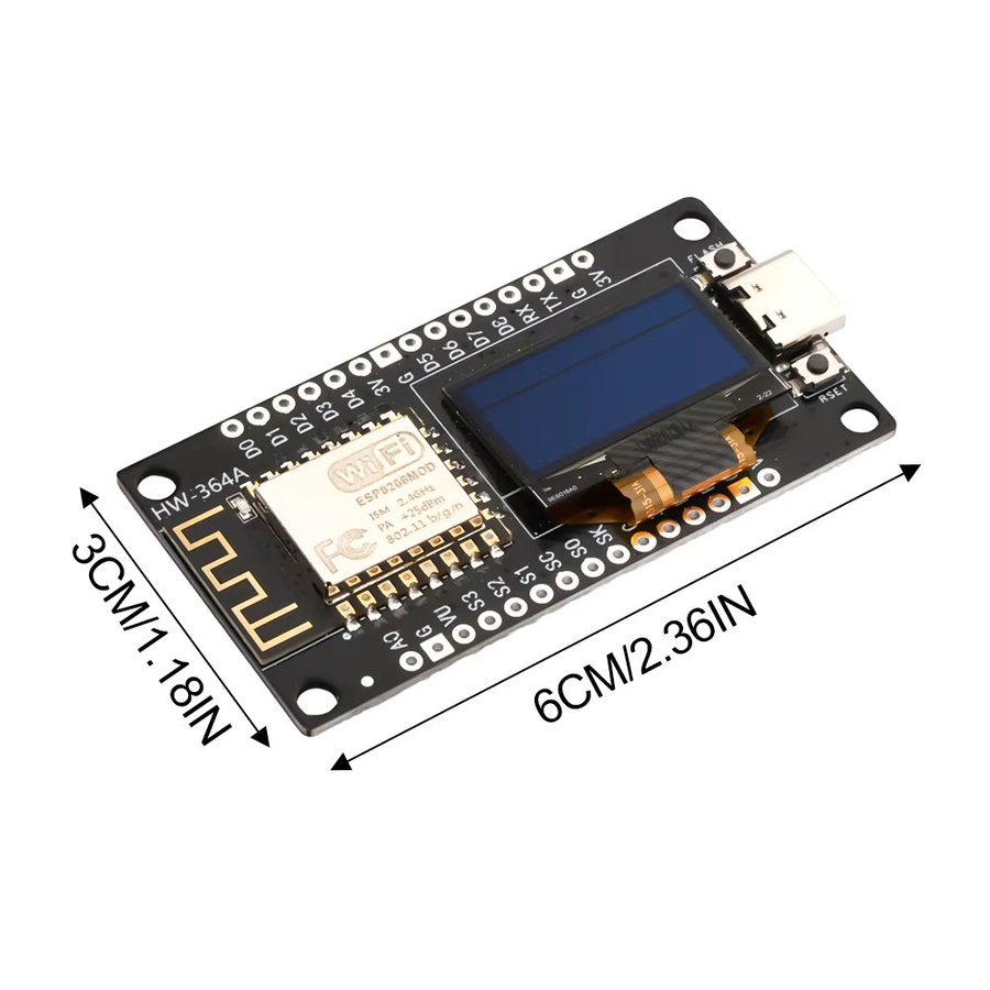 ESP-12F NodeMCU ESP8266 WiFi Entwicklungsboard mit 0,96 Zoll OLED-Display und CH340G in Schwarz mit USB-C Anschluss - Bild 2