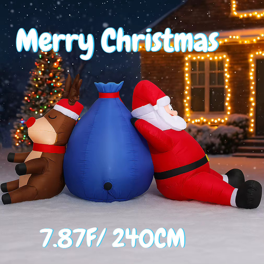TONGHUANIU Aufblasbare Weihnachtsdekoration mit LED-Leuchten, Weihnachtsmann, Rentier und Geschenktüte, Mehrfarbig - Bild 2