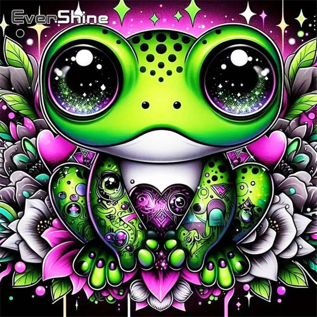 Evershine DIY Frosch Diamantmalerei als Cartoon Wanddekoration für Erwachsene und Anfänger, Mehrfarbig, B/H: 20 x 20 cm - Bild 1
