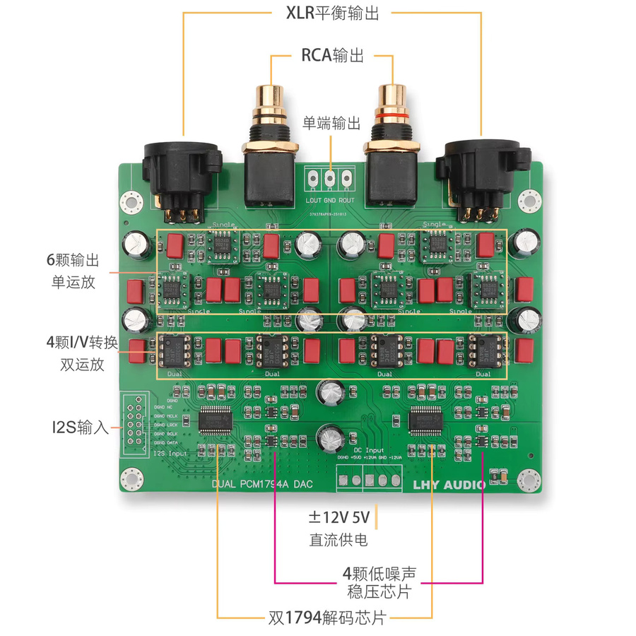 Huo Guang Shu Dual PCM1794A DAC Balanced Decoder Board USB Koaxial HiFi DIY Kit 24Bit 192K in Grün - Bild 3