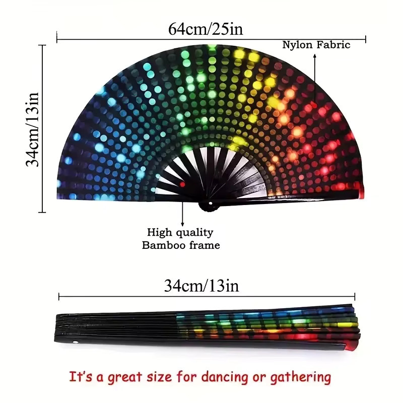 Ein Packung große Karnevals-Faltfächer mit Neonpilzmuster aus Bambus in Multicolour für Damen und Herren - Bild 2