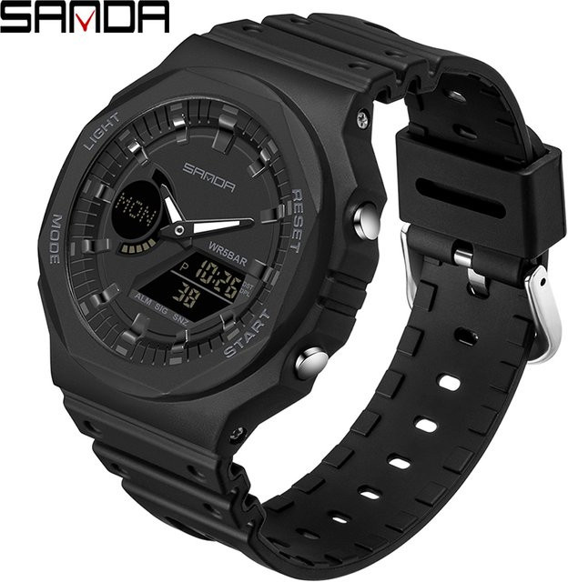 Sanda Armbanduhr, Quarz, Analog-Digital, Schwarz, Kunststoff, Herren - Bild 1
