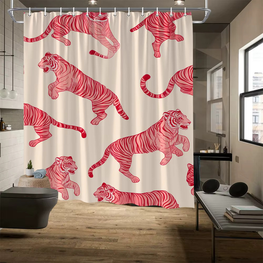 VIKAMA Duschvorhang Pink Tiger, wasserdichter und schimmelresistenter Badezimmervorhang aus Polyester, B/H: 90 x 180 cm - Bild 3
