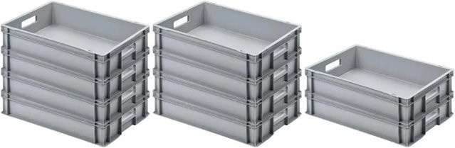 PROREGAL SparSet 10x Eurobehälter mit offenem Griff in Grau, H x B x T: 12 x 40 x 60 cm, 21 Liter Transportboxen - Bild 1