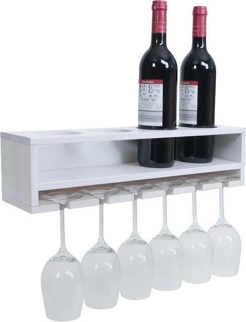 MCW Weinregal P21 Wandbar aus Kiefernholz für 4 Flaschen und 6 Gläser, Weiß, B/T/H: 48 x 12 x 12 cm - Bild 1