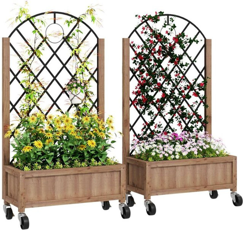Outsunny 2er Set Hochbeet aus Holz mit Rollen und Rankgitter in Braun, B/H/L: 52 x 25 x 97 cm - Bild 3
